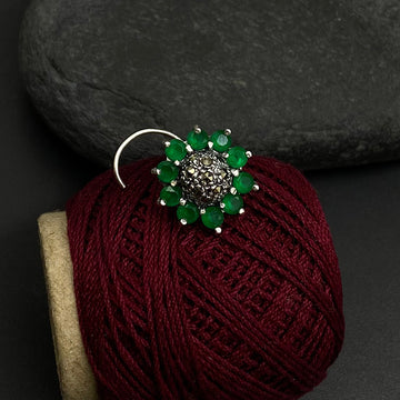 Emerald Bloomed Flower Nose Pin